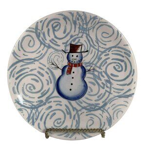 Snowman Salad Plate Brushes KIC Handpainted Stonemite Luncheon Dessert